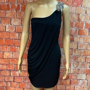 Sapphire Doll Rhinestone One Shoulder Black Mini Dress